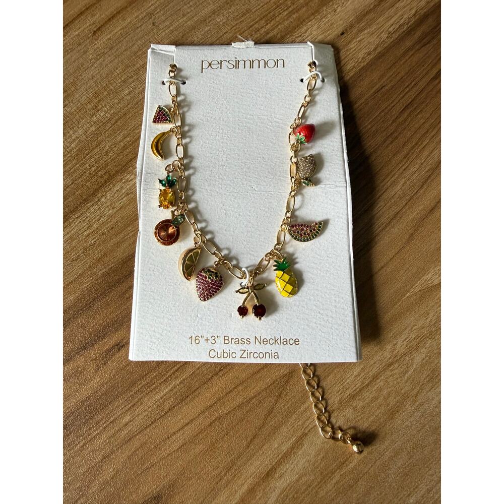 NWT Persimmon Embellished CZ Fruit Charm Chain Necklace